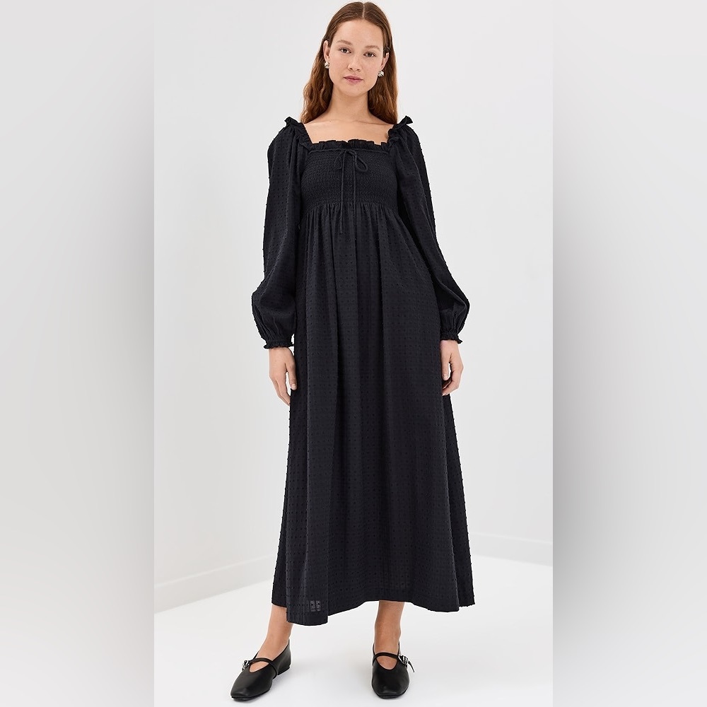 NWT Hill House The Scarlett Long Sleeve Nap Dress - Black Textured Dot XXS